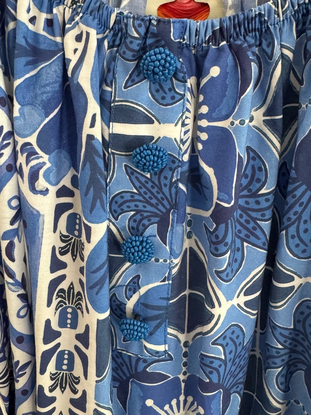 FARM Rio Blue and White Off-Shoulder Printed Maxi Dress - Picture 3 of 4